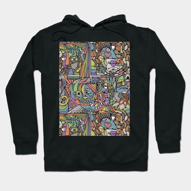 Cubist  Style Faces In Cottage Core Colors Hoodie by Slightly Unhinged